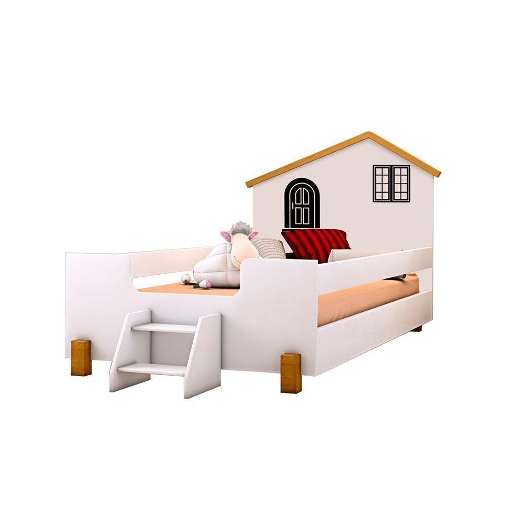 Cama Solteiro Belíssima Branca E Preta Com 2 Luminárias E Colchão Divaloto - 2