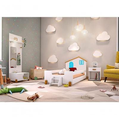 Cama Solteiro Belíssima Branca E Azul Com 2 Luminárias Divaloto