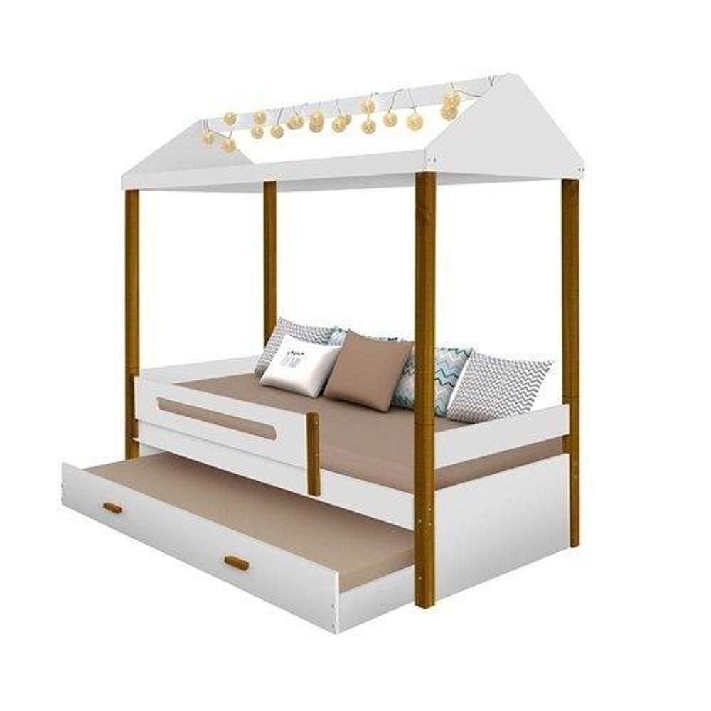 Cama Solteiro Sara Branca Com Cama Auxiliar E Led - 2