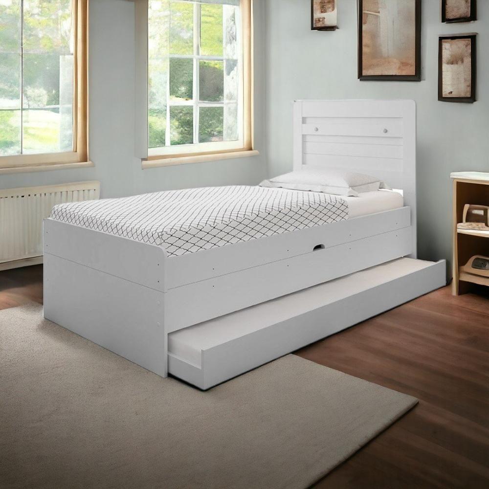 Cama Solteiro Larissa Com Cama Auxiliar Branco E Dois Colchões - Framar Móveis - 2