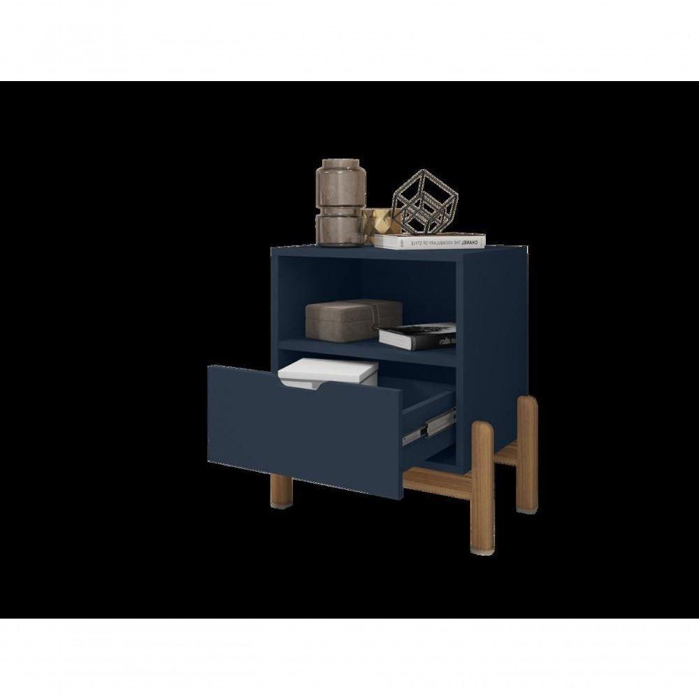 Mesa De Cabeceira C- Nicho E Gaveteiro Porta Itens Aurora Azul Cobalto - 4