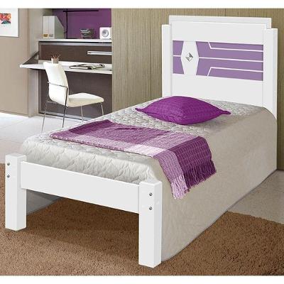 Cama Solteiro Lívia Branco-branco-lilás - Carmolar