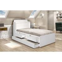 Cama Solteiro Tamires Baú Branco E Com Auxiliar - 1