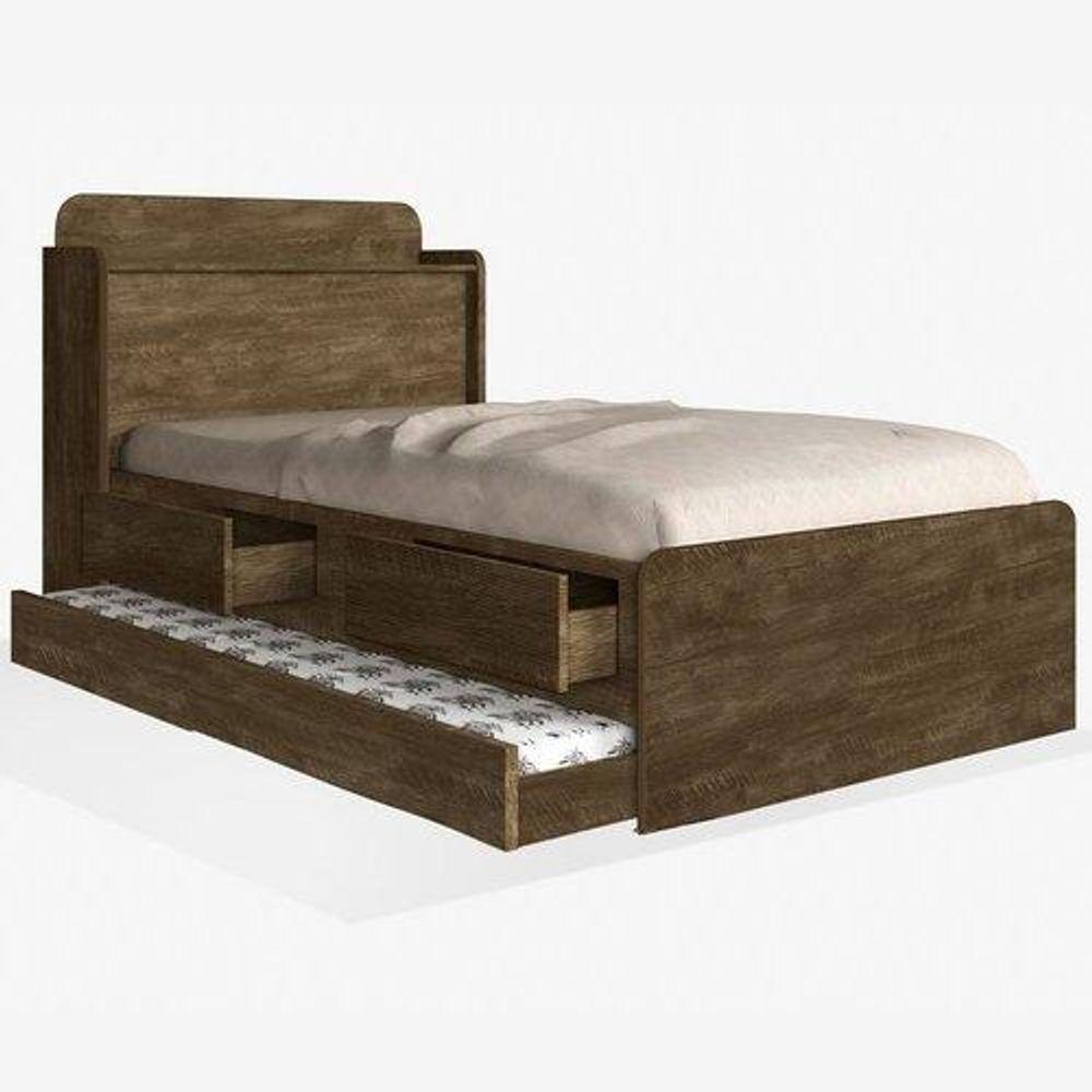 Cama Tamires Solteiro 0,88cm Com Auxiliar Castanho - Cambel - 2