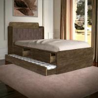 Cama Tamires Baú Castanho Com Auxiliar E Capitonê Nogal - 1