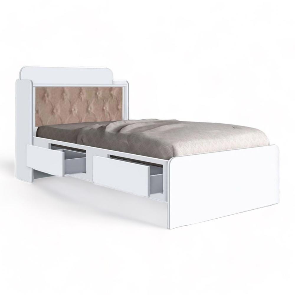 Cama Tamires Baú Branco Com Capitonê Bege - 2
