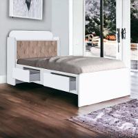 Cama Tamires Baú Branco Com Capitonê Bege - 1