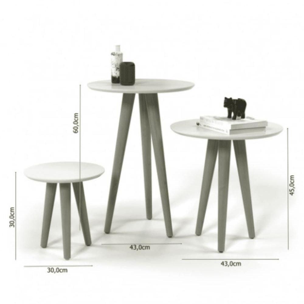 Conjunto 3 Mesas Laterais Pés Palito Em Madeira 4305 Sala Preto Fosco - 4