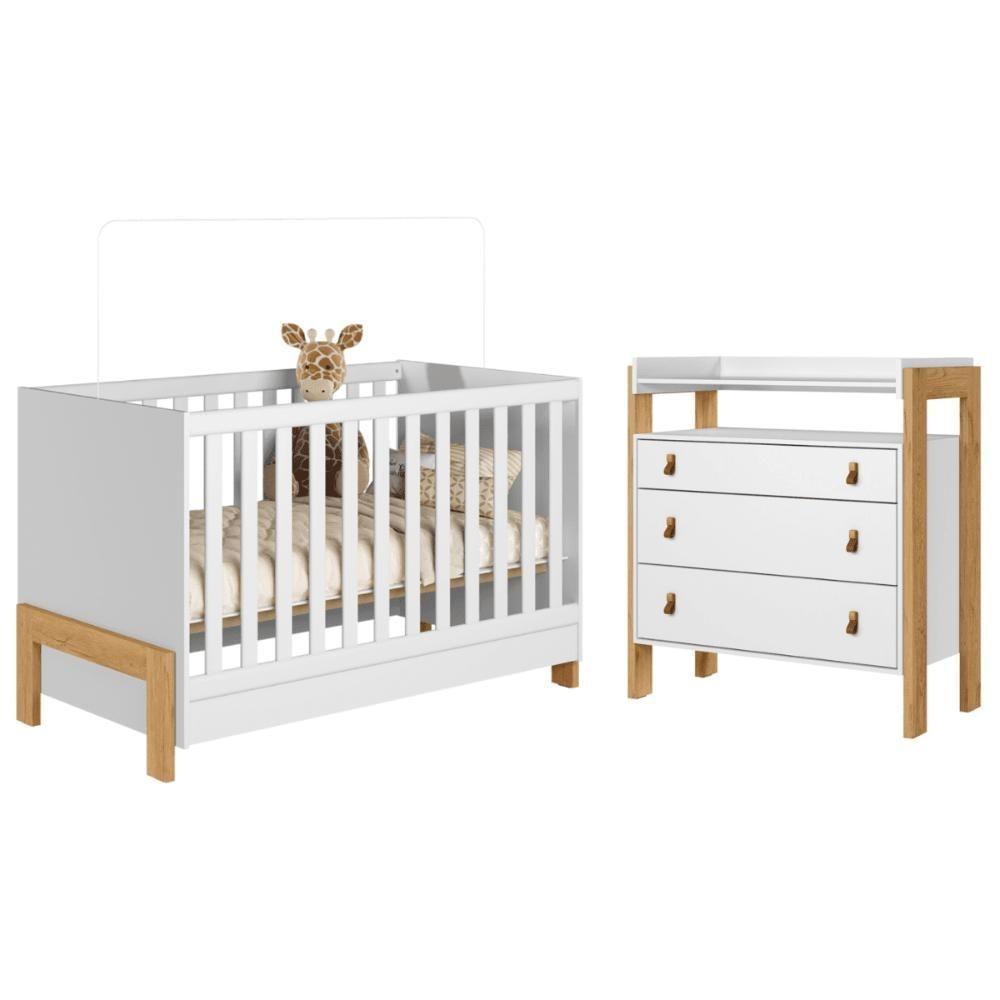 Conjunto Infantil Alegria Branco Acetinado: Berço Mini Cama + Cômoda + Guarda-roupa - 3