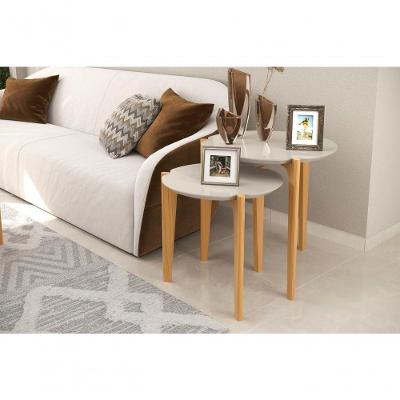 Conj. Mesas Laterais Florida 60cm + 50cm - Off White Perolizado-freijo