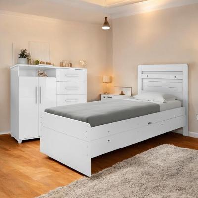 Conjunto de Cama Solteiro com Colchão e Cômoda Larissa Helena em MDP Branco para Quarto