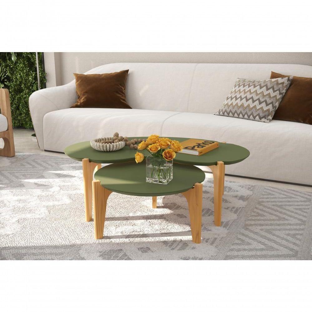 Conj. Mesas De Centro 105cm + 55cm - Verde Floresta-freijo - 1