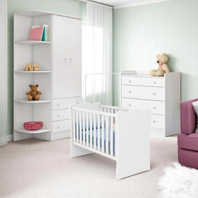 Conjunto Infantil Aurora Branco-branco: Berço Aurora + Cômoda Aurora + Guarda-roupa Aurora