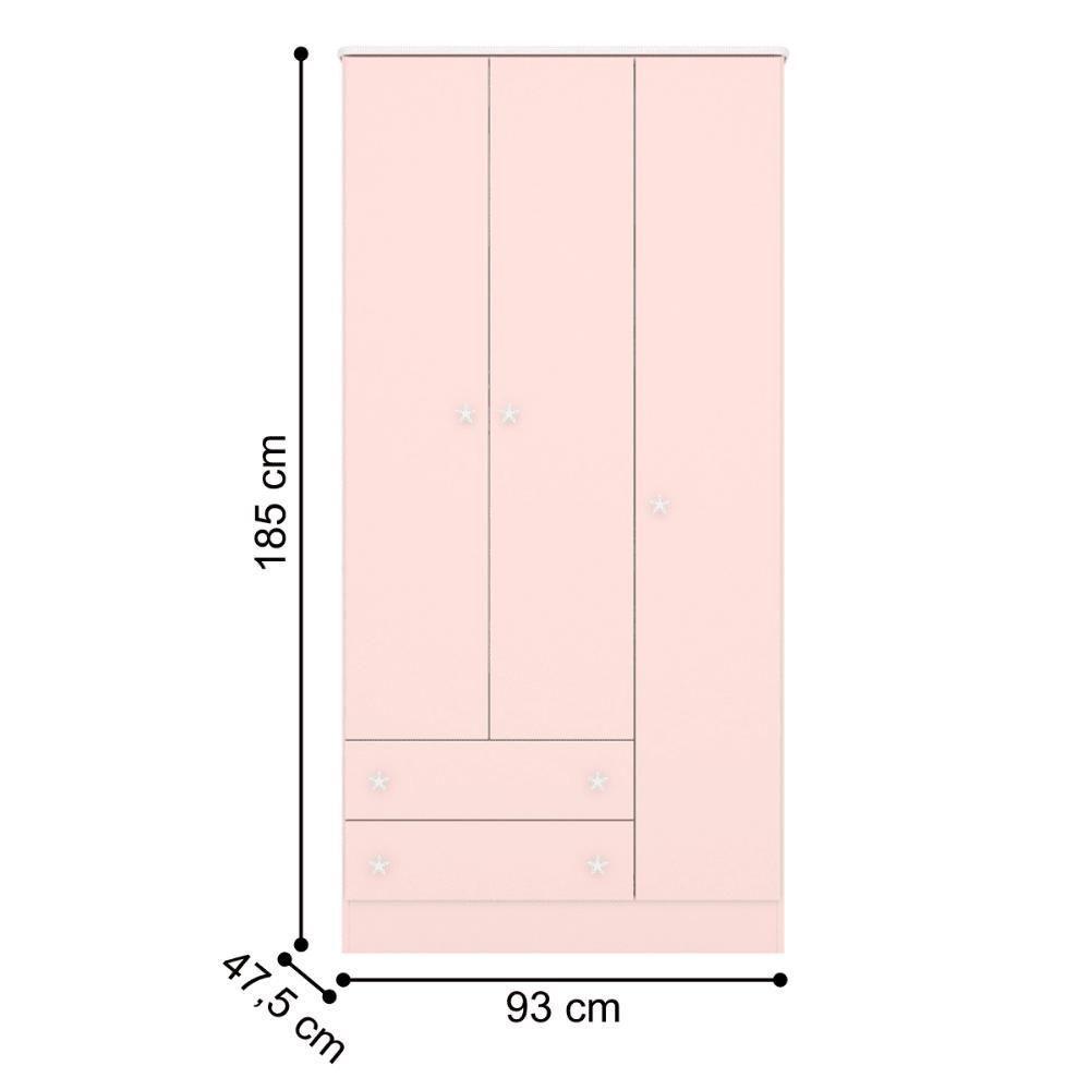 Conjunto Infantil Aurora Rosa Acetinado: Berço Aurora + Kit Rodízios + Cômoda Aurora + Guarda-roupa Aurora - 4