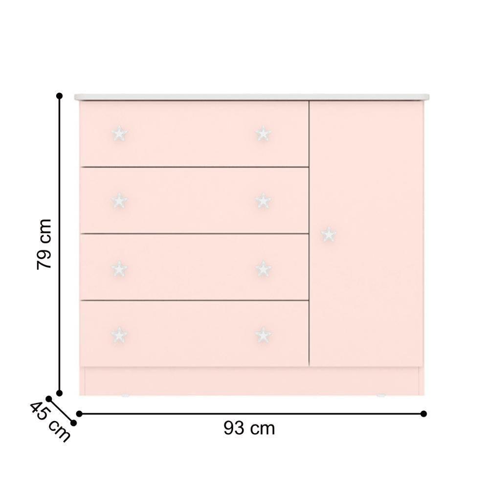 Conjunto Infantil Aurora Rosa Acetinado: Berço Aurora + Kit Rodízios + Cômoda Aurora + Guarda-roupa Aurora - 5