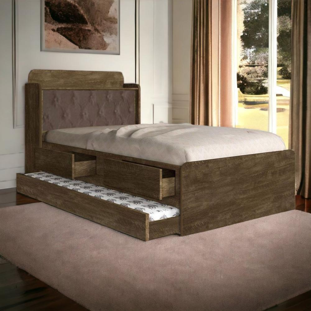 Cama Tamires Castanho Com Auxiliar Capitonê E 02 Colchões - 1
