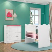 Conjunto Infantil Aurora Branco: Berço Aurora + Cômoda Com Trocador E 4 Gavetas - 1