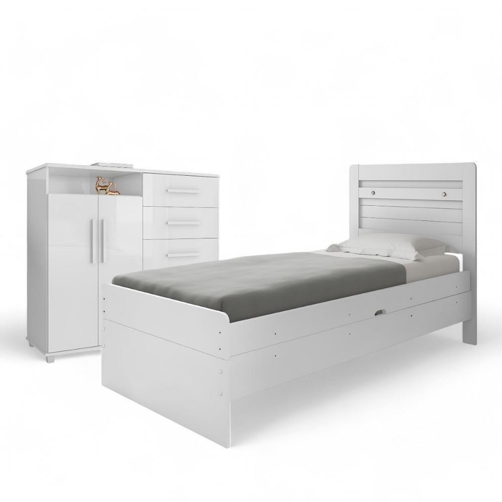 Conjunto De Cama Com Colchão E Cômoda Para Quarto Branco - 2