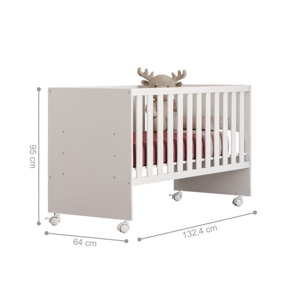 Conjunto Infantil Aurora Branco-branco: Berço Aurora + Rodízios + Guarda-roupa Com Cômoda Aurora - 5