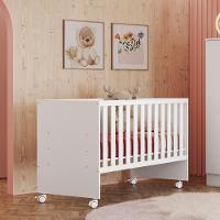 Conjunto Infantil Aurora Branco-branco: Berço Aurora + Rodízios + Guarda-roupa Com Cômoda Aurora - 3