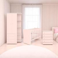 Conjunto Infantil Aurora Rosa Acetinado: Berço Aurora + Cômoda Aurora + Guarda-roupa Aurora - 1