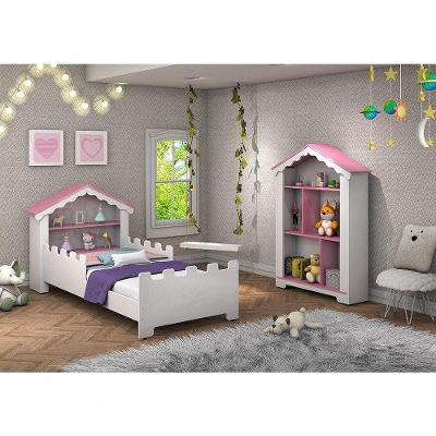 Conjunto De Quarto Princesa Com Cama, Estante E Colchão Branco-rosa - Vitamov