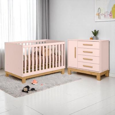 Conjunto Infantil Luar Rosa Acetinado: Berço Luar Mini Cama + Cômoda Luar