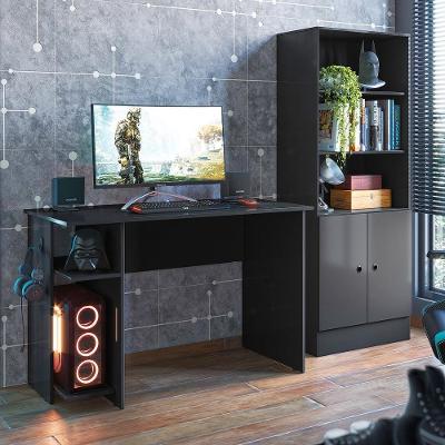 Conjunto Shadow Preto Fosco: Mesa Shadow Vortex Prateleira E Suporte Para Cpu + Armário Shadow Império