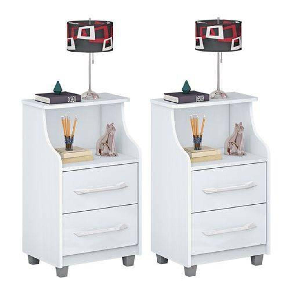 Conjunto 2 Mesas De Cabeceira Topázio Branco - 1