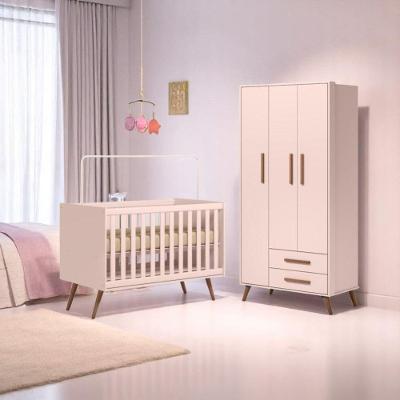 Conjunto Infantil Retrô Rosa Orion: Berço Orion Mini Cama + Guarda-roupa Gaia