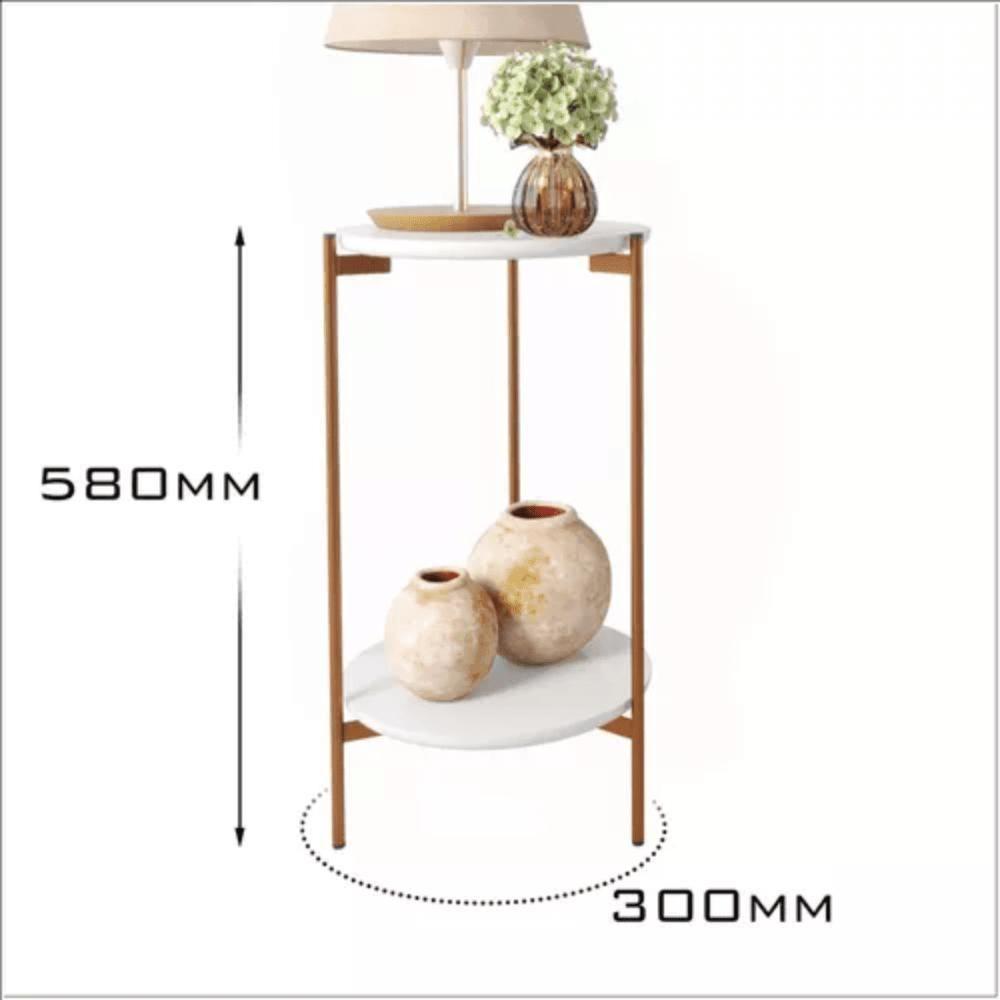 Conjunto Mesa De Centro E Lateral Liora Branca Com Pés De Ferro Bronze - 4