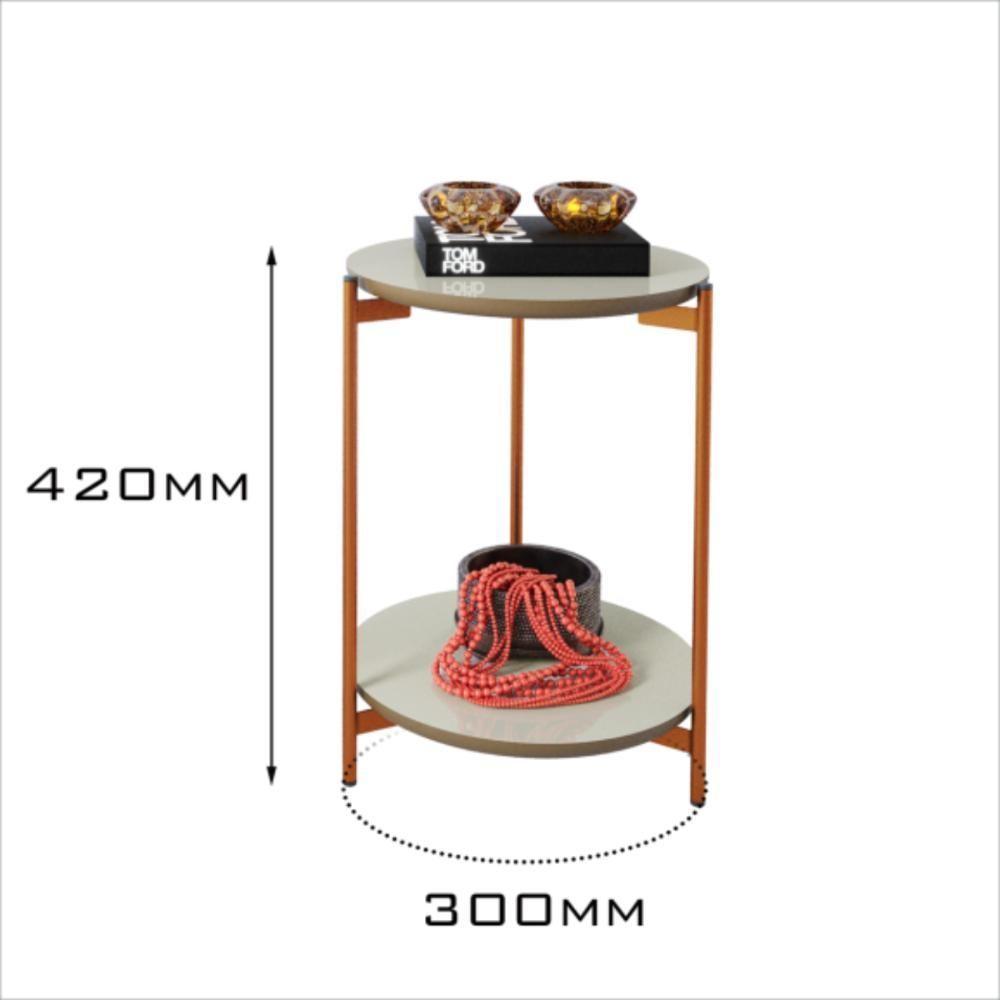 Conjunto Mesa De Centro E Lateral Liora Branca Com Pés De Ferro Bronze - 5