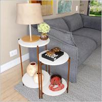 Conjunto Mesa De Centro E Lateral Liora Branca Com Pés De Ferro Bronze - 1