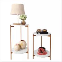 Conjunto Mesa De Centro E Lateral Liora Branca Com Pés De Ferro Bronze - 3