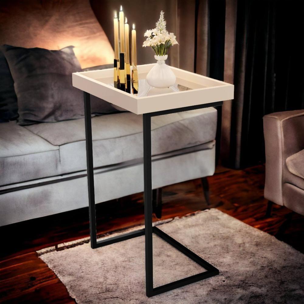 Mesa De Apoio Sofá Jb 4774 Pérola E Preto Bechara - 1