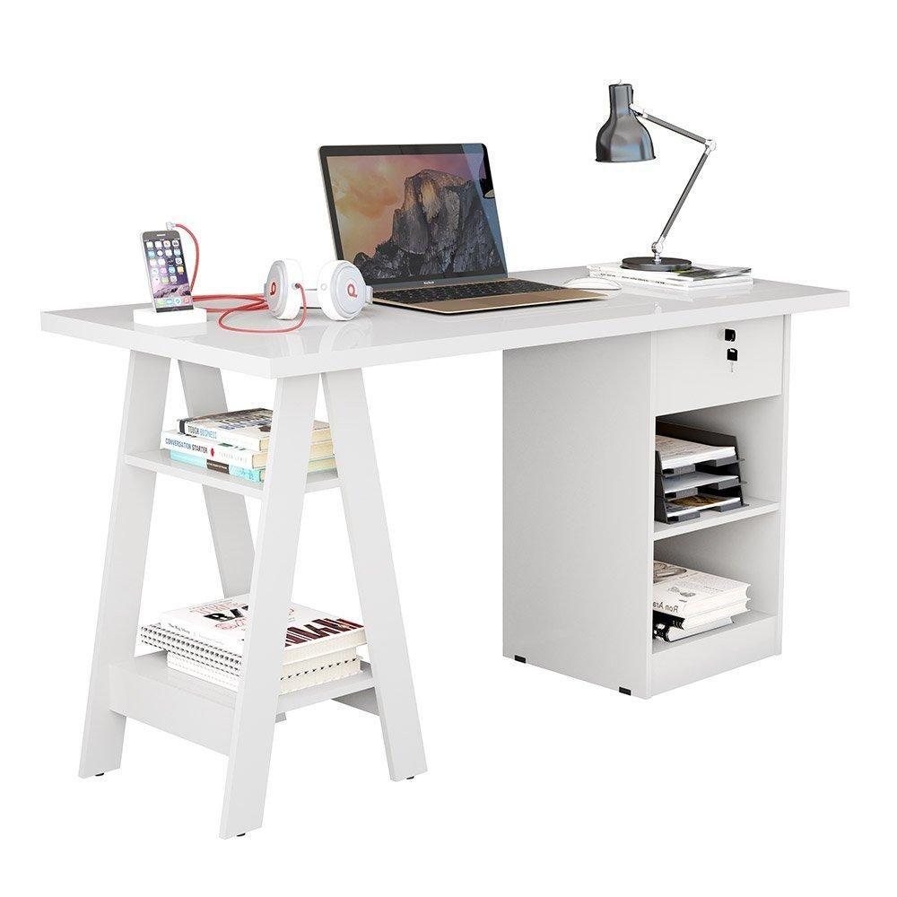 Escrivaninha Cavalete 2 Prateleira 2 Nichos 1 Gaveta Bali Branco - Carmolar - 3