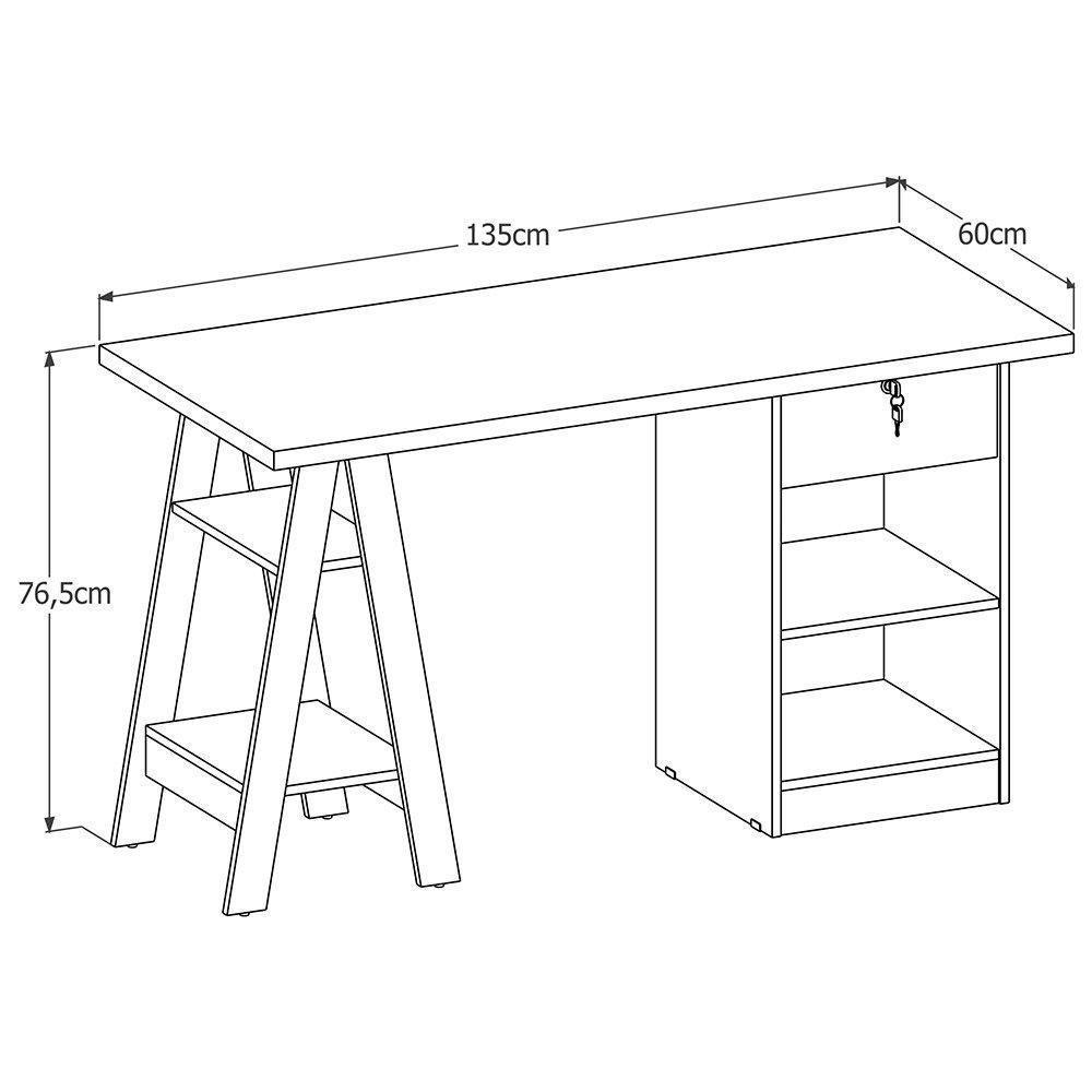 Escrivaninha Cavalete 2 Prateleira 2 Nichos 1 Gaveta Bali Branco - Carmolar - 5