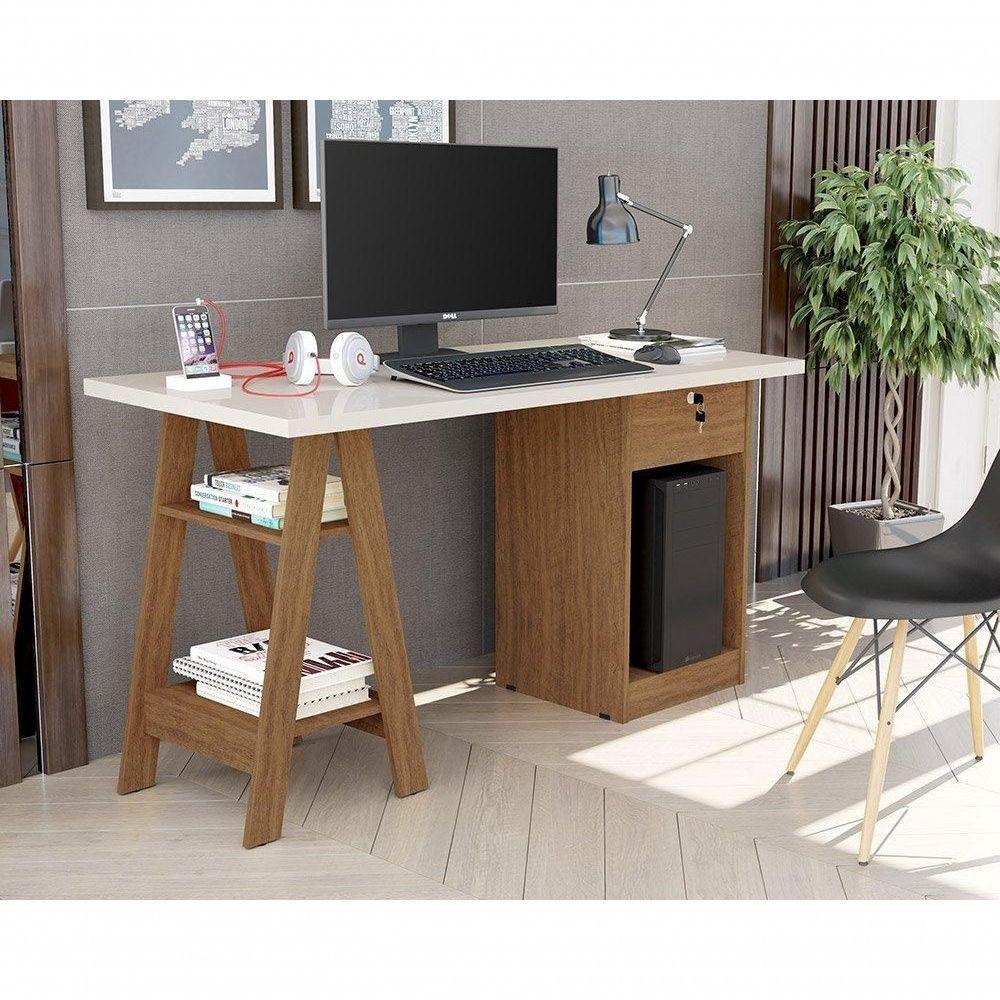 Escrivaninha Cavalete 2 Prateleira 2 Nichos 1 Gaveta Bali Off White-canela - 1