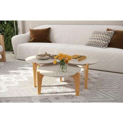 Kit Mesas De Centro 105cm + 55cm - Off White Perolizado-freijo