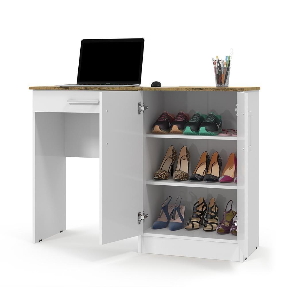 Mesa Computador Com Portas E Gavetas Space Branco-nature - Patrimar - 2