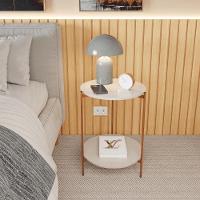 Mesa De Apoio Lateral Duda Off White Com Pés De Ferro Bronze - 1