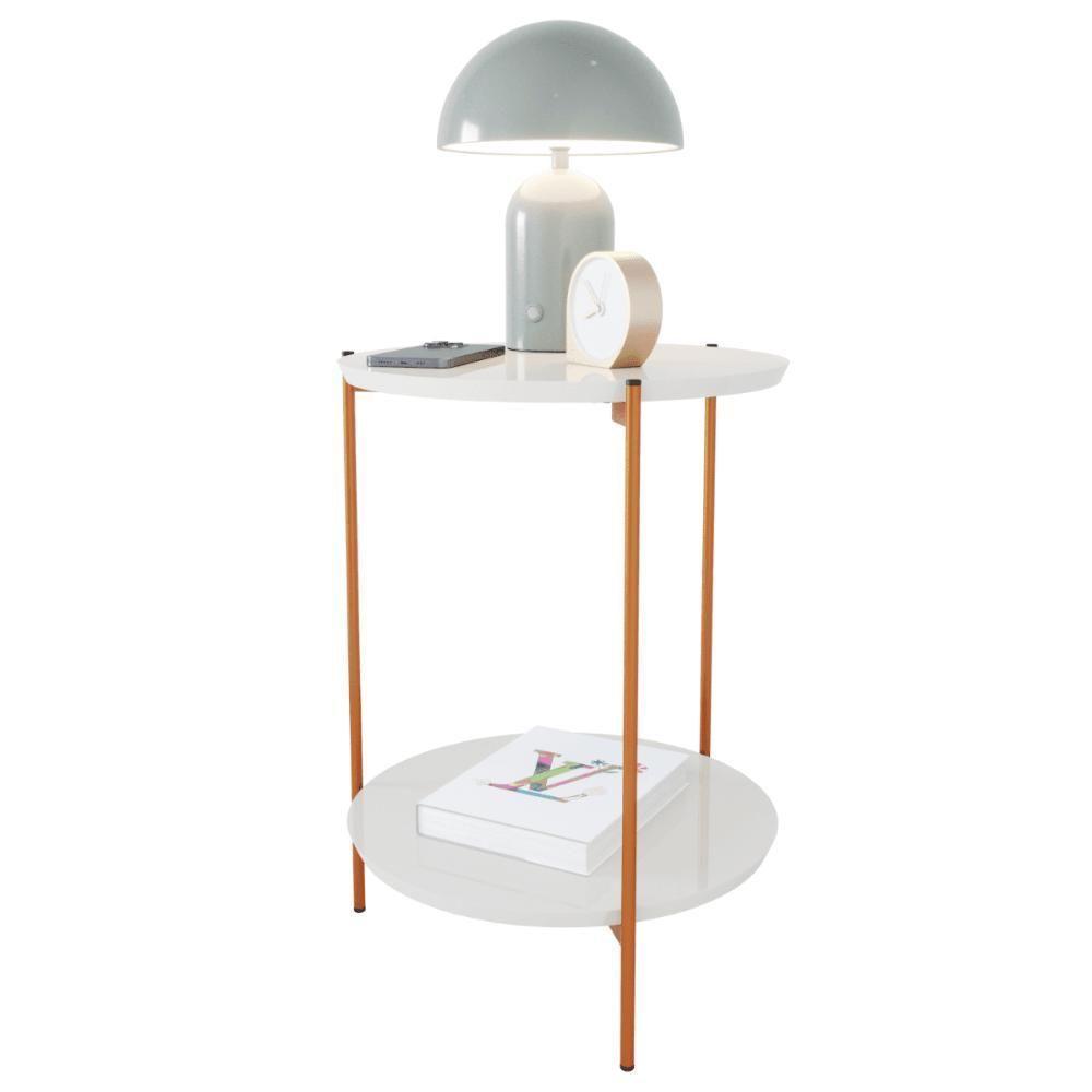 Mesa De Apoio Lateral Nina Off White Com Pés De Ferro Bronze - 2