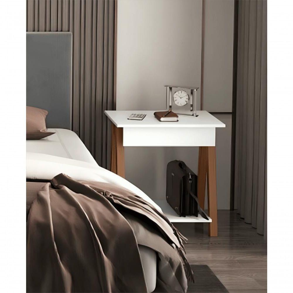 Mesa De Cabeceira 1 Gaveta E Prateleira Integra Dexter Amadeirado-off White - 1