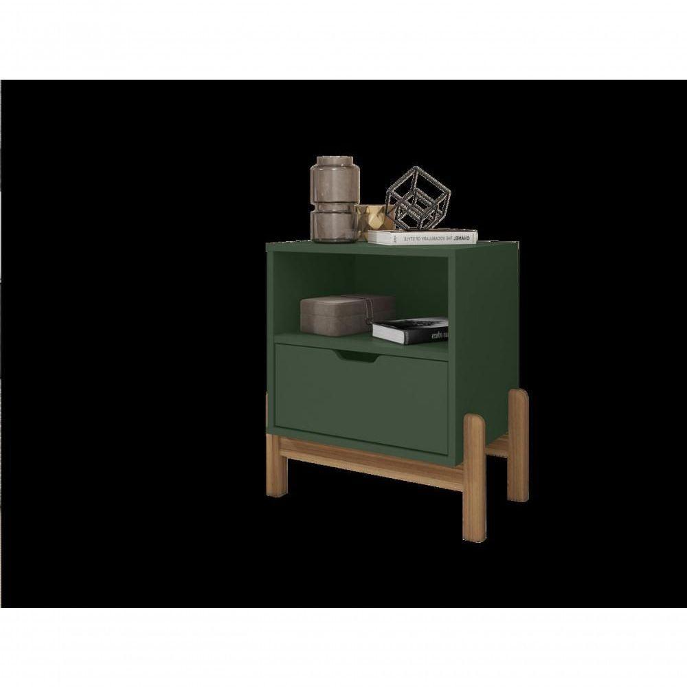Mesa De Cabeceira C- Nicho E Gaveteiro Porta Itens Aurora Verde Oliva - 2