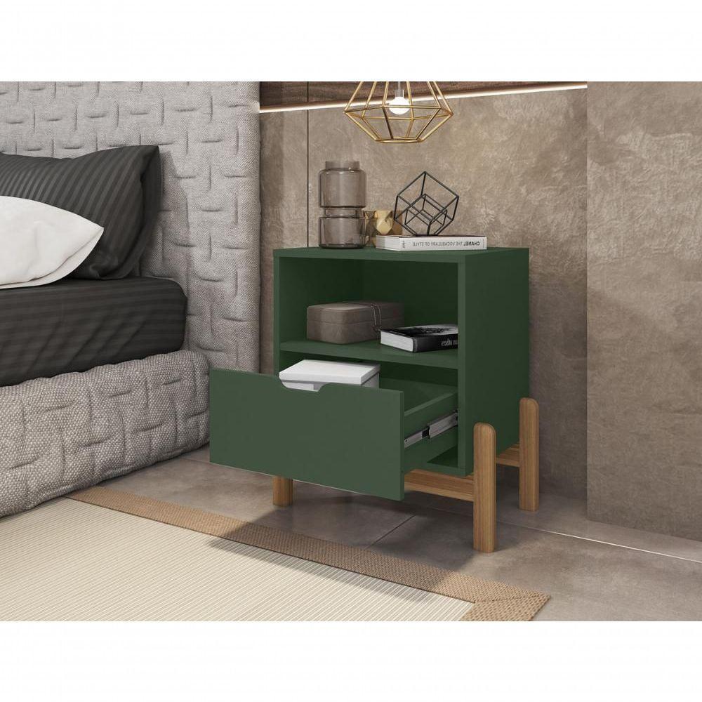 Mesa De Cabeceira C- Nicho E Gaveteiro Porta Itens Aurora Verde Oliva - 4