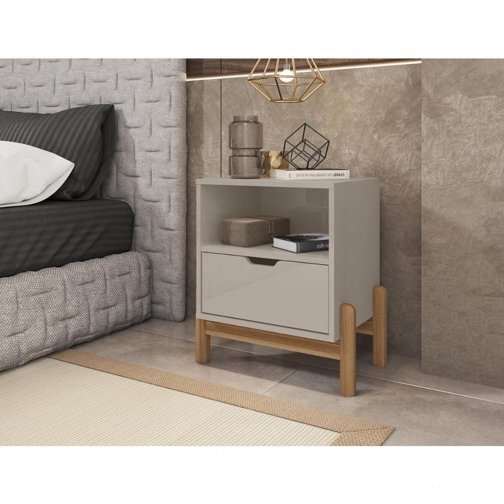 Mesa De Cabeceira C- Nicho E Gaveteiro Porta Itens Aurora Off White - 1