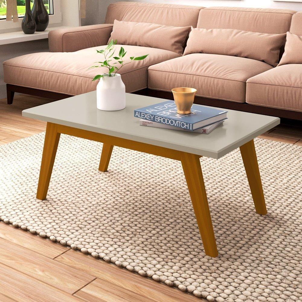 Mesa De Centro Com Pés Em Madeira Prism Off White - Patrimar - 1