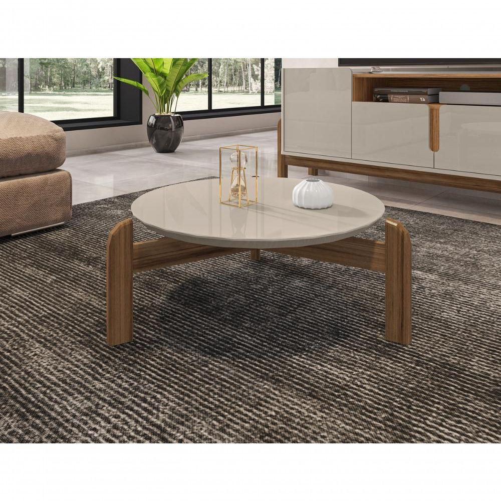 Mesa De Centro Circular Para Sala De Estar Lizz Off-white-cedro - 3