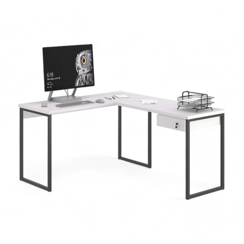 Mesa Home Office Escrivaninha L Shine Branco Com Gaveteiro - 2