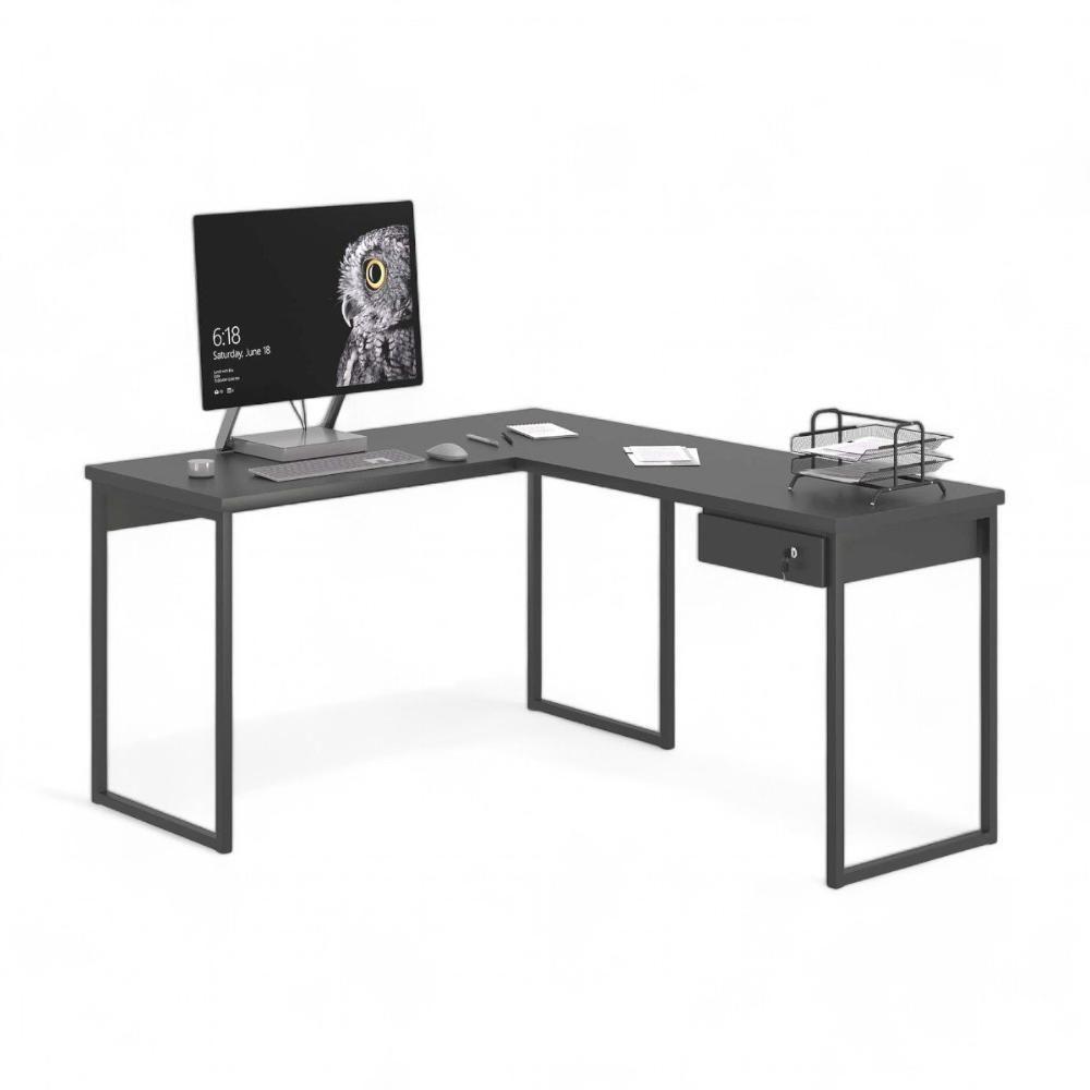 Mesa Home Office Escrivaninha L Industriale Preta Com Gaveteiro - 2